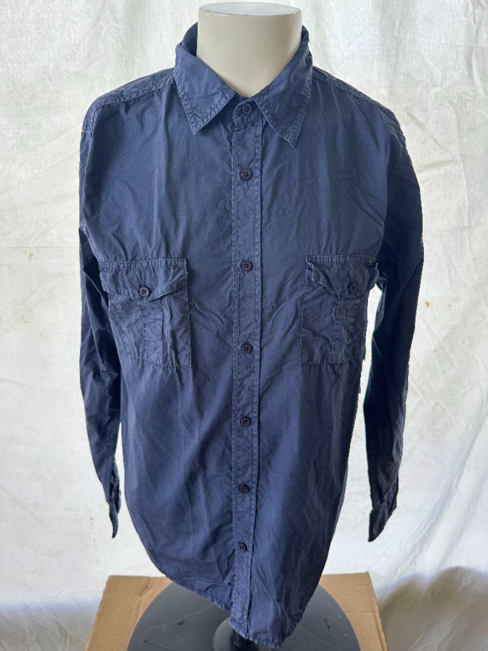 NWT Seven 7 Clothing Men's Dark Blue LS Button Front Shirt Medium Cotton